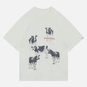 Concert Outfit Dairy Cow Print Cotton Tee