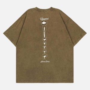 Concert Outfit Dark Bones Washed Short-Sleeved T-Shirt