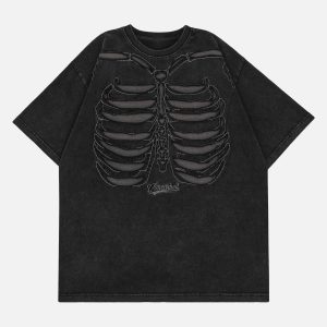 Concert Outfit Dark Bones Washed Short-Sleeved T-Shirt