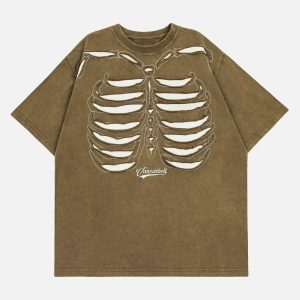 Concert Outfit Dark Bones Washed Short-Sleeved T-Shirt