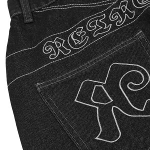 Concert Outfit Dark Gothic Embroidered Star Straight Jeans