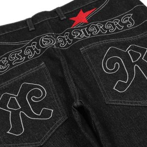 Concert Outfit Dark Gothic Embroidered Star Straight Jeans