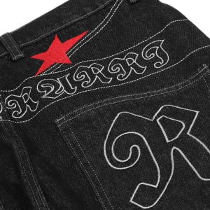 Concert Outfit Dark Gothic Embroidered Star Straight Jeans