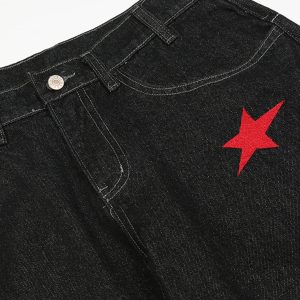 Concert Outfit Dark Gothic Embroidered Star Straight Jeans