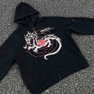 Concert Outfit Dark Horse Print Cardigan Zip Up Hoodie