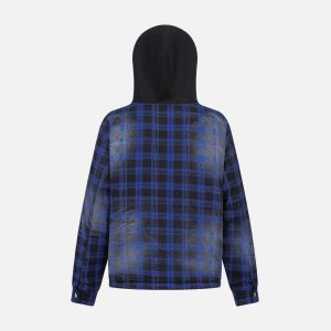 Concert Outfit Dark Plaid Hooded Quilted Jacket