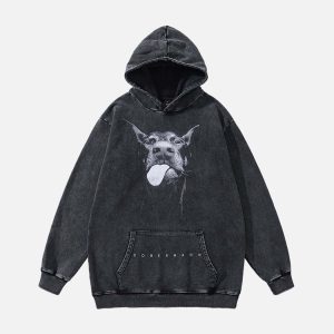 Concert Outfit Dark Series Doberman Print Hip-Hop Old Hoodie