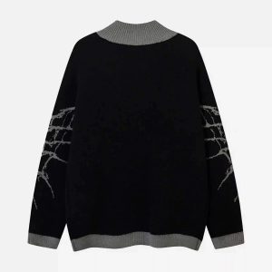 Concert Outfit Dark Spider Web Zipper Stand Collar Cardigan