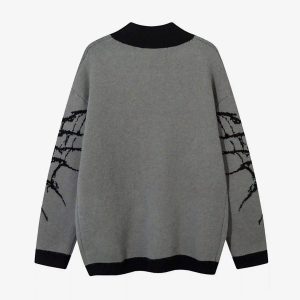Concert Outfit Dark Spider Web Zipper Stand Collar Cardigan
