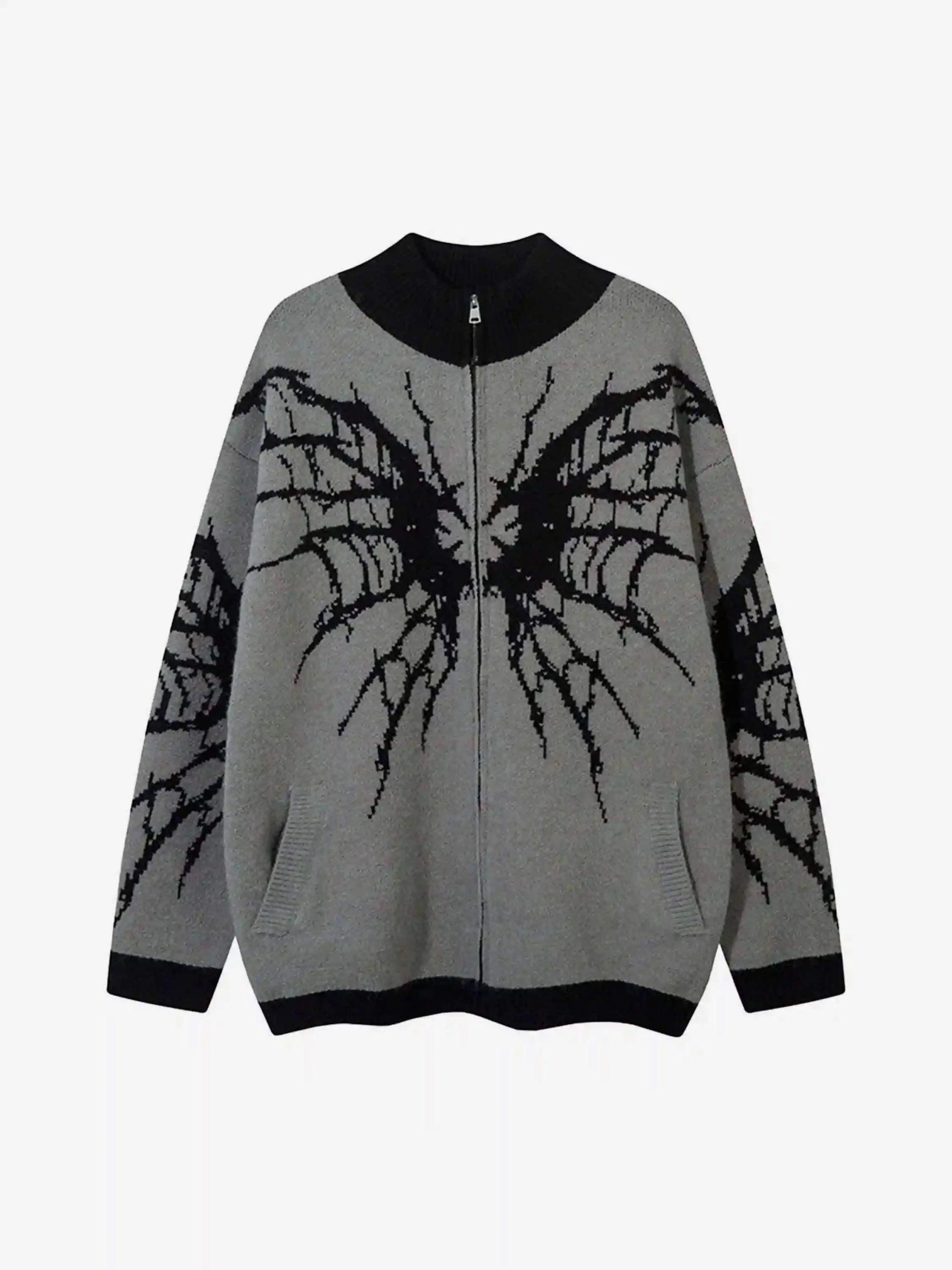 Concert Outfit Dark Spider Web Zipper Stand Collar Cardigan Concert Outfit Dark Spider Web Zipper Stand Collar Cardigan