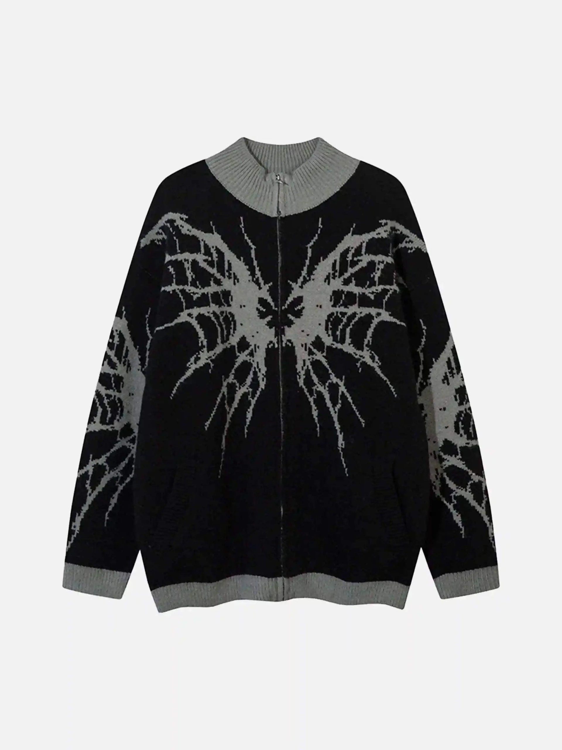 Concert Outfit Dark Spider Web Zipper Stand Collar Cardigan Concert Outfit Dark Spider Web Zipper Stand Collar Cardigan