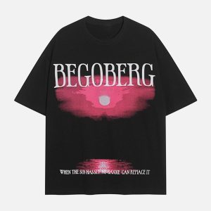Concert Outfit Dark Sunset Ocean Print Street Rap T-Shirt
