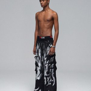 Concert Outfit Deconstructed Brushed Silver Ribbon Drawstring Pant