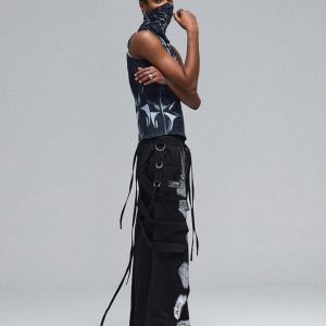 Concert Outfit Deconstructed Brushed Silver Ribbon Drawstring Pant