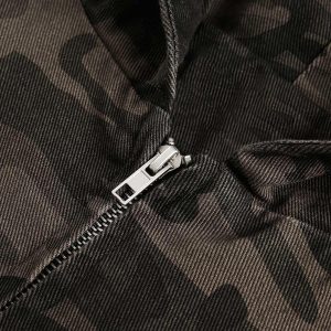 Concert Outfit Deconstructed Camouflage Workwear Cardigan Hooded Jacket