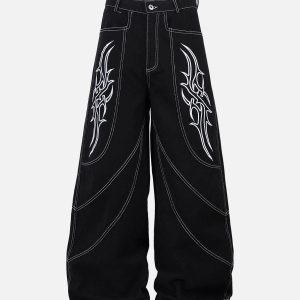 Concert Outfit Deconstructed Contrast Embroidered Baggy Jeans