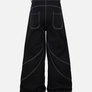Concert Outfit Deconstructed Contrast Embroidered Baggy Jeans