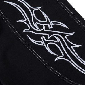 Concert Outfit Deconstructed Contrast Embroidered Baggy Jeans