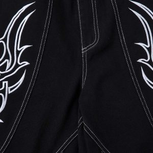 Concert Outfit Deconstructed Contrast Embroidered Baggy Jeans