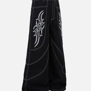 Concert Outfit Deconstructed Contrast Embroidered Baggy Jeans