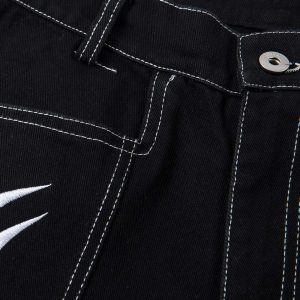 Concert Outfit Deconstructed Contrast Embroidered Baggy Jeans