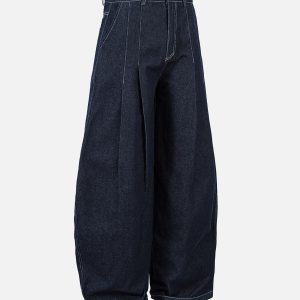 Concert Outfit Deconstructed Contrast Stitching Pleated Baggy Barrel Jeans