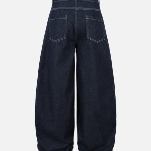 Concert Outfit Deconstructed Contrast Stitching Pleated Baggy Barrel Jeans
