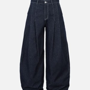 Concert Outfit Deconstructed Contrast Stitching Pleated Baggy Barrel Jeans
