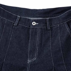 Concert Outfit Deconstructed Contrast Stitching Pleated Baggy Barrel Jeans