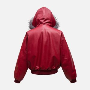 Concert Outfit Deconstructed Multi Pocket Fur Hooded PU Leather Jacket