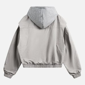 Concert Outfit Deconstructed Split Faux Two-Piece Hooded Jacket