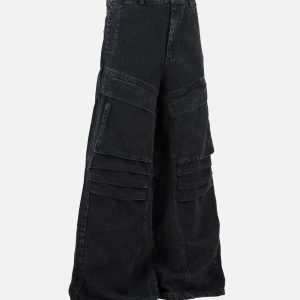 Concert Outfit Deconstructed Split Pleated Pocket Cargo Jeans