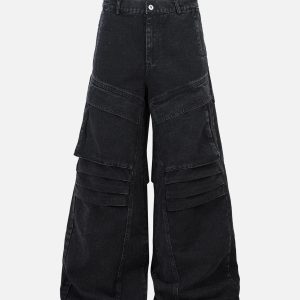 Concert Outfit Deconstructed Split Pleated Pocket Cargo Jeans