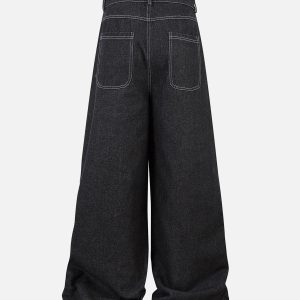 Concert Outfit Deconstructed Split Topstitched Pleated Pocket Jeans