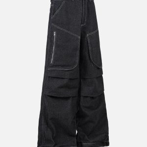 Concert Outfit Deconstructed Split Topstitched Pleated Pocket Jeans