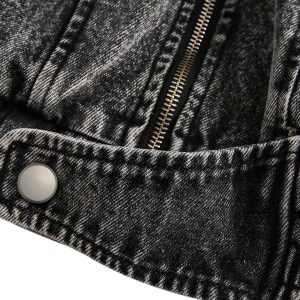 Concert Outfit Deconstructed Stand Collar Denim Jacket