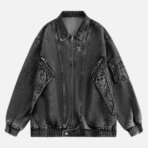 Concert Outfit Deconstructed Stand Collar Denim Jacket