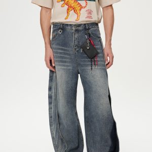 Concert Outfit Deconstruction Patchwork Washed Loose Jeans