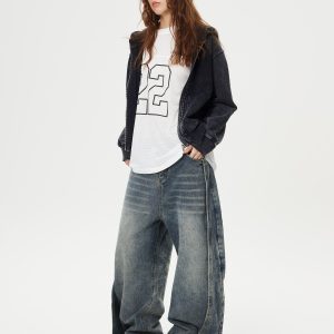 Concert Outfit Deconstruction Patchwork Washed Loose Jeans