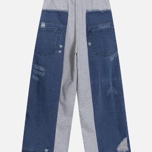 Concert Outfit Denim Patchwork Sweatpants