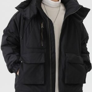 Concert Outfit Detachable Hat Patchwork Winter Coat