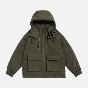 Concert Outfit Detachable Hat Patchwork Winter Coat