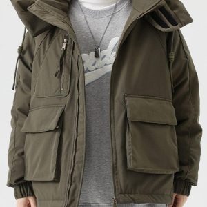 Concert Outfit Detachable Hat Patchwork Winter Coat