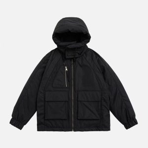 Concert Outfit Detachable Hat Patchwork Winter Coat