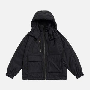 Concert Outfit Detachable Hat Patchwork Winter Coat