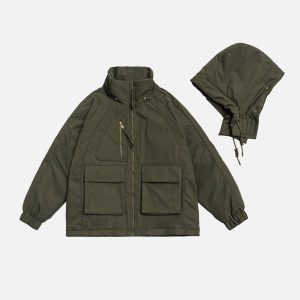 Concert Outfit Detachable Hat Patchwork Winter Coat