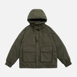 Concert Outfit Detachable Hat Patchwork Winter Coat