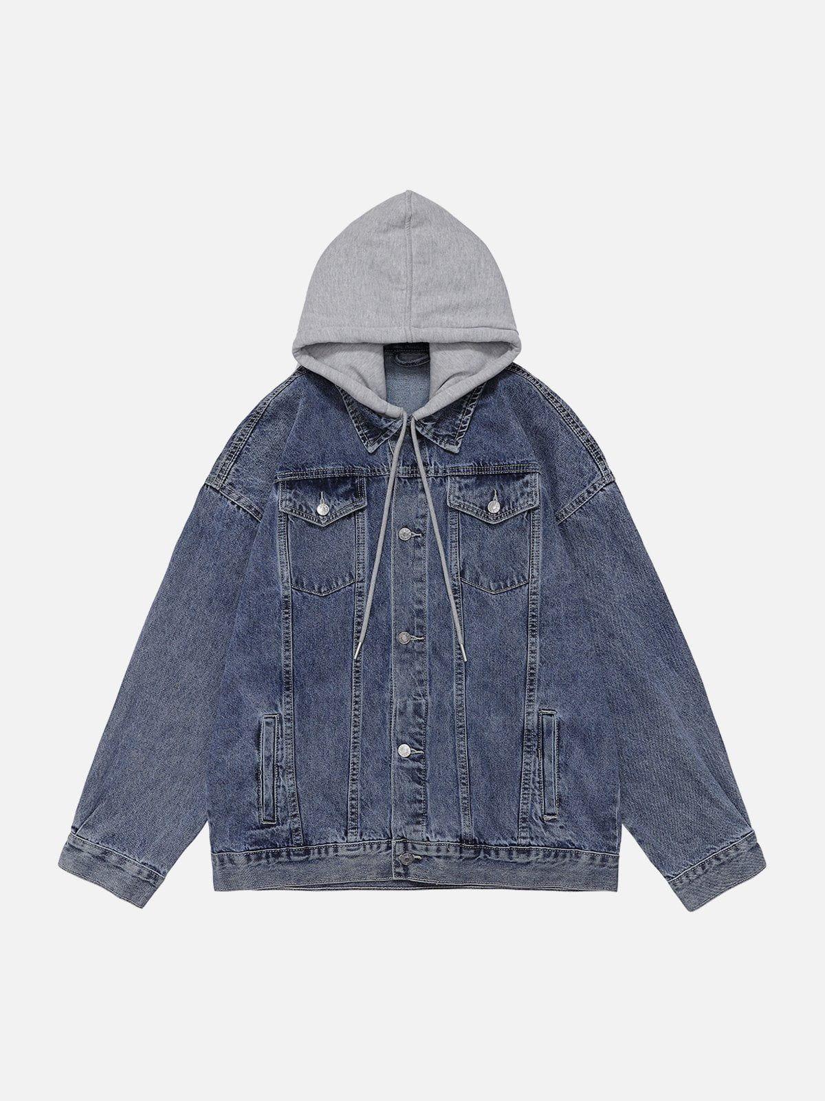 Concert Outfit Detachable Hood Solid Denim Jacket Concert Outfit Detachable Hood Solid Denim Jacket