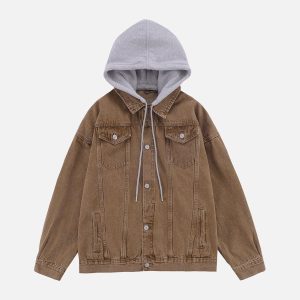 Concert Outfit Detachable Hood Solid Denim Jacket
