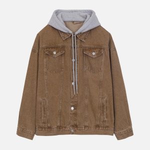 Concert Outfit Detachable Hood Solid Denim Jacket